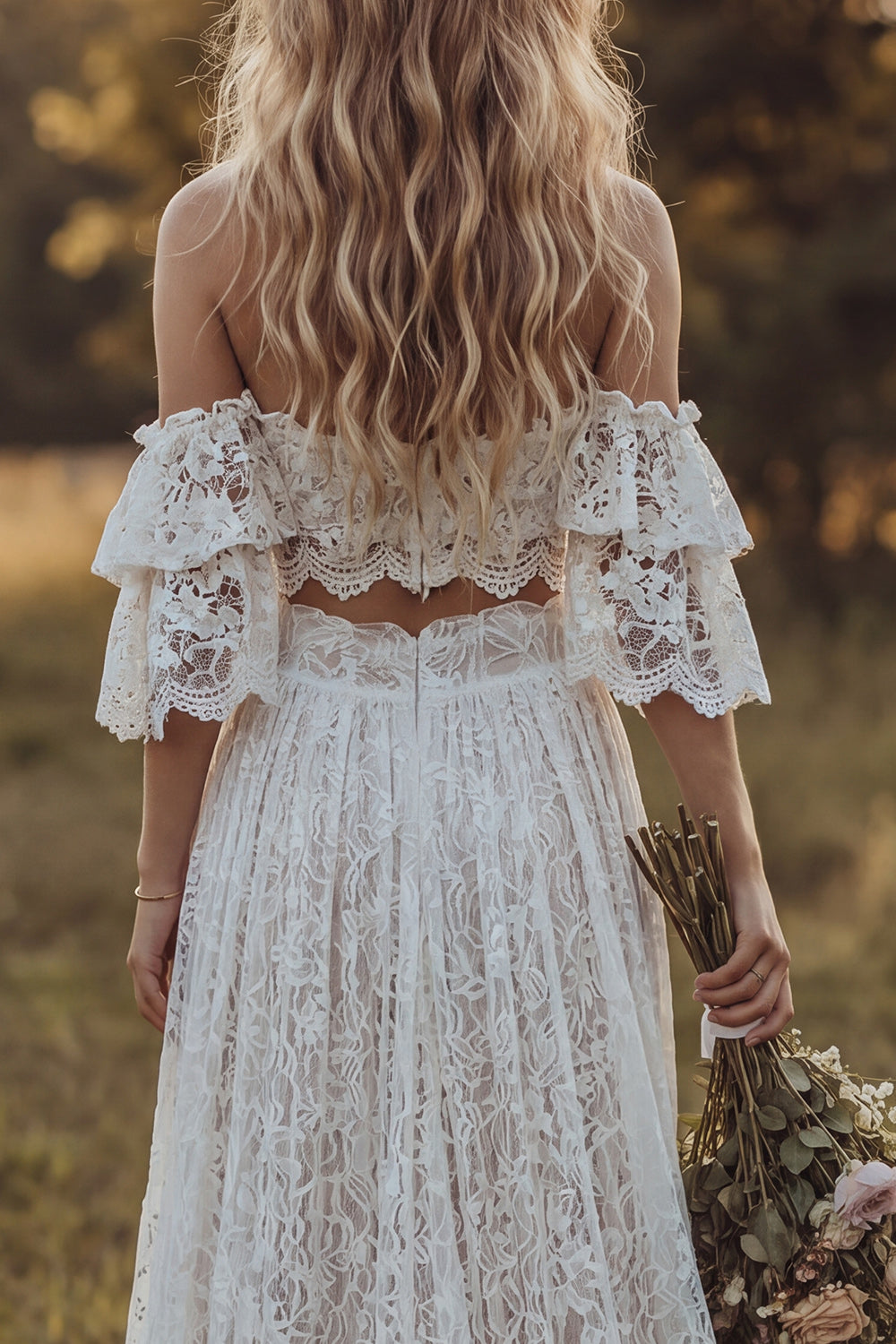 Zapaka Women Boho Wedding Dress Off The Shoulder Lace Ivory A Line Ruffled 2-piece Bridal Dress with Slit, Ivory / US22W Zapaka Women Boho Wedding Dress Off The Shoulder Lace Ivory A Line Ruffled 2-piece Bridal Dress with Slit, Ivory / US22W