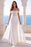 Off The Shoulder Mermaid Ivory Wedding Dress with Sash