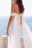 Off The Shoulder Mermaid Ivory Wedding Dress with Sash