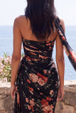 Black Mermaid Sweetheart Floral Ruched Chiffon Long Formal Dress with Slit