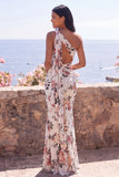 Mermaid Ivory One Shoulder Chiffon Ruched Floral Maxi Dress