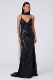 Yellow Mermaid Sequin Spaghetti Straps Maxi Dress with Slit