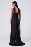 Yellow Mermaid Sequin Spaghetti Straps Maxi Dress with Slit