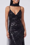 Yellow Mermaid Sequin Spaghetti Straps Maxi Dress with Slit