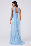 Yellow Mermaid Sequin Spaghetti Straps Maxi Dress with Slit