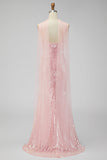 Yellow Mermaid Sequin Spaghetti Straps Maxi Dress with Slit