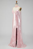 Yellow Mermaid Sequin Spaghetti Straps Maxi Dress with Slit