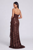 Strapless Light Pink Sequin Ruched Mermaid Formal Dress