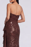 Strapless Light Pink Sequin Ruched Mermaid Formal Dress