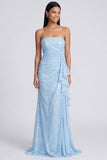 Strapless Light Pink Sequin Ruched Mermaid Formal Dress