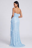 Strapless Light Pink Sequin Ruched Mermaid Formal Dress