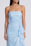 Strapless Light Pink Sequin Ruched Mermaid Formal Dress