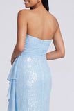 Strapless Light Pink Sequin Ruched Mermaid Formal Dress