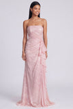 Strapless Light Pink Sequin Ruched Mermaid Formal Dress