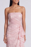 Strapless Light Pink Sequin Ruched Mermaid Formal Dress