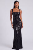 Square Neck Sequin Light Blue Mermaid Formal Dress