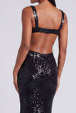 Square Neck Sequin Light Blue Mermaid Formal Dress