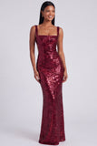 Square Neck Sequin Light Blue Mermaid Formal Dress