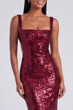 Square Neck Sequin Light Blue Mermaid Formal Dress
