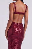Square Neck Sequin Light Blue Mermaid Formal Dress