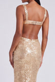 Square Neck Sequin Light Blue Mermaid Formal Dress