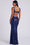 Square Neck Sequin Light Blue Mermaid Formal Dress