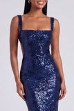 Square Neck Sequin Light Blue Mermaid Formal Dress