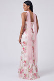 White Pink Mermaid Maxi Floral Dress with Sequins