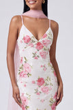 White Pink Mermaid Maxi Floral Dress with Sequins