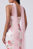White Pink Mermaid Maxi Floral Dress with Sequins