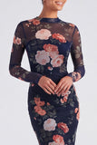 Ivory Floral Boat Neck Mermaid Long Sleeve Formal Dress