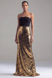 Black and Gold Strapless Sequin Mermaid Formal Dress