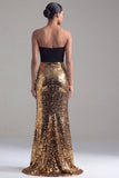 Black and Gold Strapless Sequin Mermaid Formal Dress