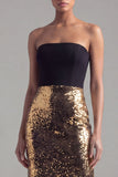 Black and Gold Strapless Sequin Mermaid Formal Dress