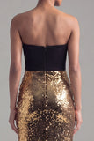 Black and Gold Strapless Sequin Mermaid Formal Dress