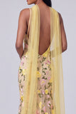 Yellow Floral Spaghetti Straps Mermaid Formal Dress with Neck Scarf