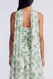 Light Green Strapless A Line Floral Maxi Dress with Scarf