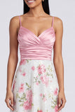 A Line Light Pink Spaghetti Straps Maxi Floral Dress
