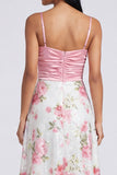 A Line Light Pink Spaghetti Straps Maxi Floral Dress
