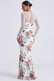 Black Floral Illusion Neck Mermaid Long Sleeve Formal Dress