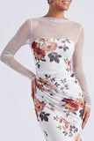 Black Floral Illusion Neck Mermaid Long Sleeve Formal Dress