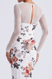 Black Floral Illusion Neck Mermaid Long Sleeve Formal Dress