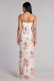 Ivory Floral Spaghetti Straps Sequin Mermaid Formal Dress