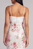 Ivory Floral Spaghetti Straps Sequin Mermaid Formal Dress