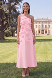 Yellow One Shoulder A-Line Midi Floral Dress