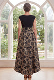 Black A-Line Bateau Neck Floral Jacquard High Low Mother Of the Bride Dress with Bow