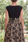 Black A-Line Bateau Neck Floral Jacquard High Low Mother Of the Bride Dress with Bow