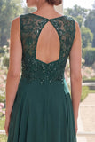 Dark Green V-Neck Chiffon Long Mother Of the Bride Dress with Beading