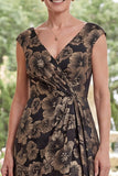 Jacquard Black A-Line V-Neck Floral Long Mother Of the Bride Dress with Slit
