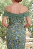 Mermaid Green Off the Shoulder Embroidered Floral Long Mother Of the Bride Dress